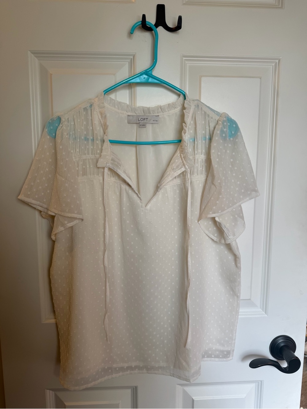 LOFT Cream Ruffled Neck Petite Blouse